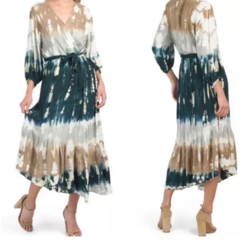 YFB YOUNG‎ FABULOUS & BROKE | Jillian Wrap  Dress Teal Tie Dye Blue Tan | Large